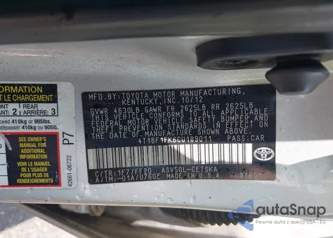 2012 Toyota Camry Se из США, поврежденный, VIN 4T1BF1FK6CU189011